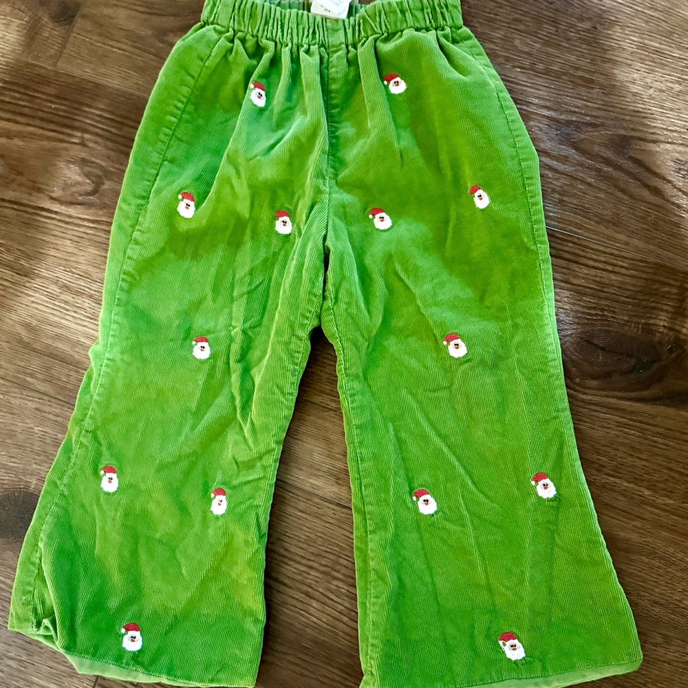 2T zuccini corduroy green Santa face pants